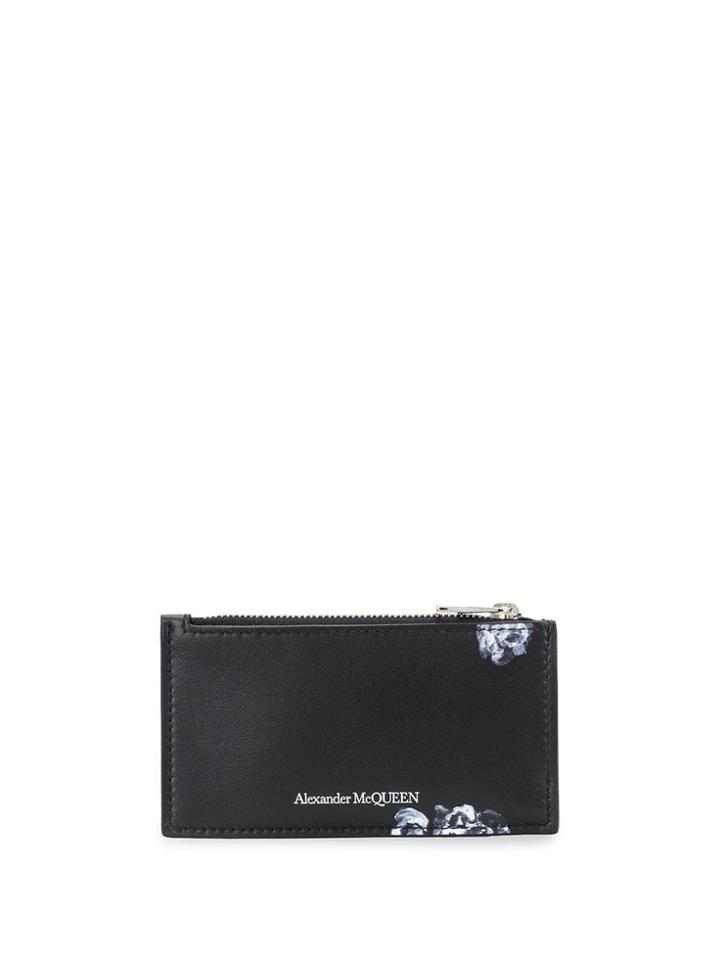 Alexander Mcqueen Skull And Roses Coin Cardholder - Black