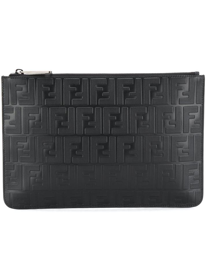 Fendi Embossed Ff Pouch Bag - Black