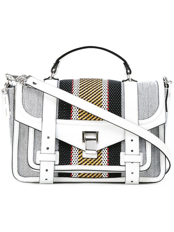 Proenza Schouler Striped Woven Satchel, Women's, White, Leather