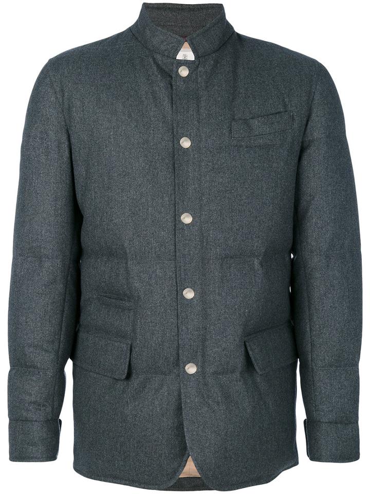 Brunello Cucinelli - Button Up Padded Jacket - Men - Silk/cotton/feather Down/wool - L, Grey, Silk/cotton/feather Down/wool