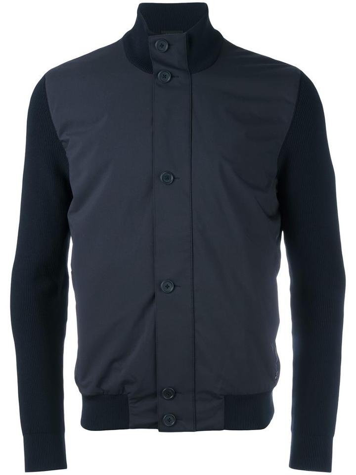 Z Zegna Stand Up Collar Contrast Jacket, Men's, Size: Xl, Blue, Polyester/polyamide