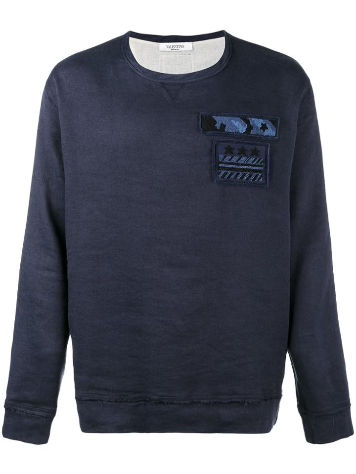 Valentino Embellished Military Patch Sweatshirt - Blue