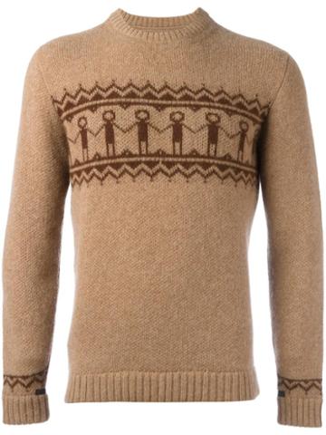 The Inoue Brothers Embroidered Long Sleeve Jumper, Men's, Size: Large, Brown, Alpaca