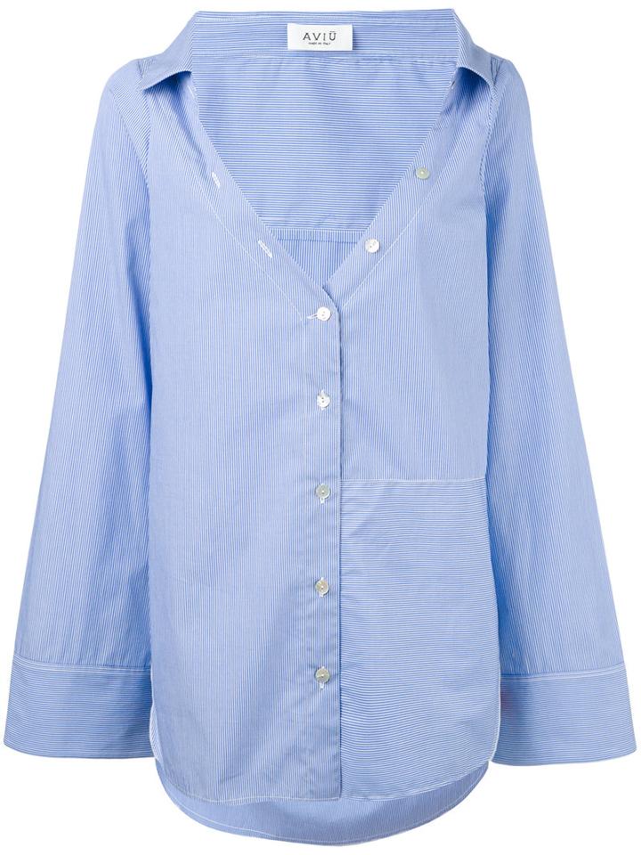 Aviù - Striped Flare Sleeved Shirt - Women - Cotton/acrylic/elastodiene/spandex/elastane - 40, Women's, Blue, Cotton/acrylic/elastodiene/spandex/elastane