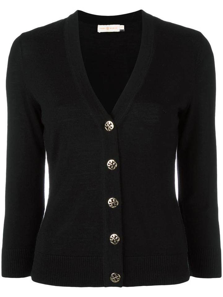Tory Burch 'shrunken Simone' Cardigan, Women's, Size: Large, Black, Merino