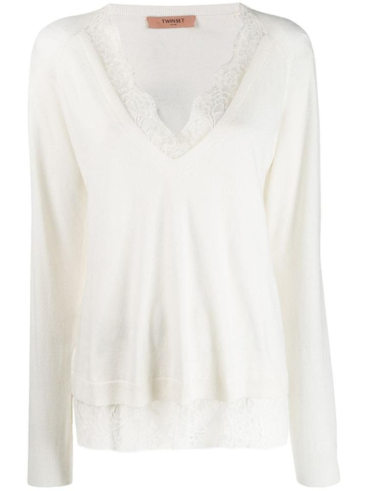 Twin-set Lace Trim Sweater - White