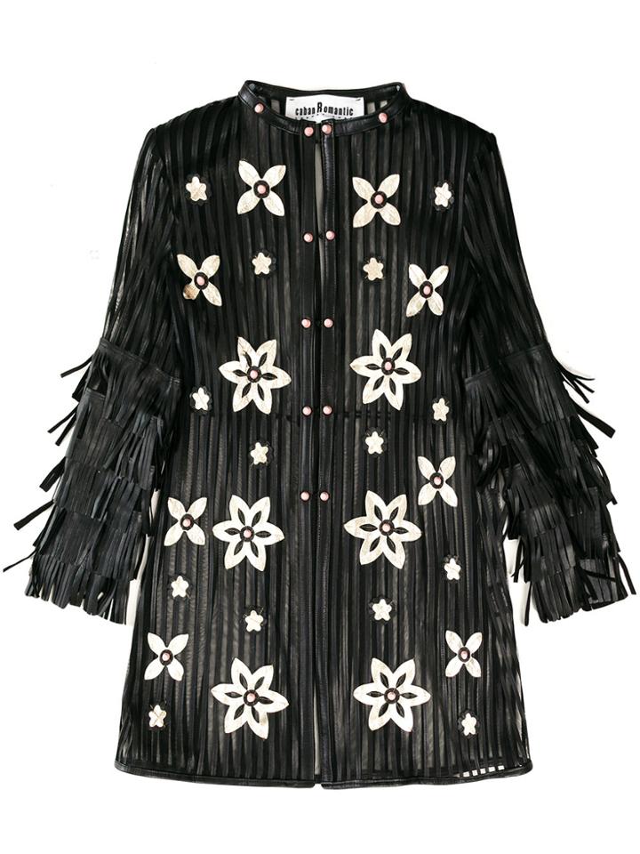 Caban Romantic Hamptons Semi-sheer Floral Long Top - Black