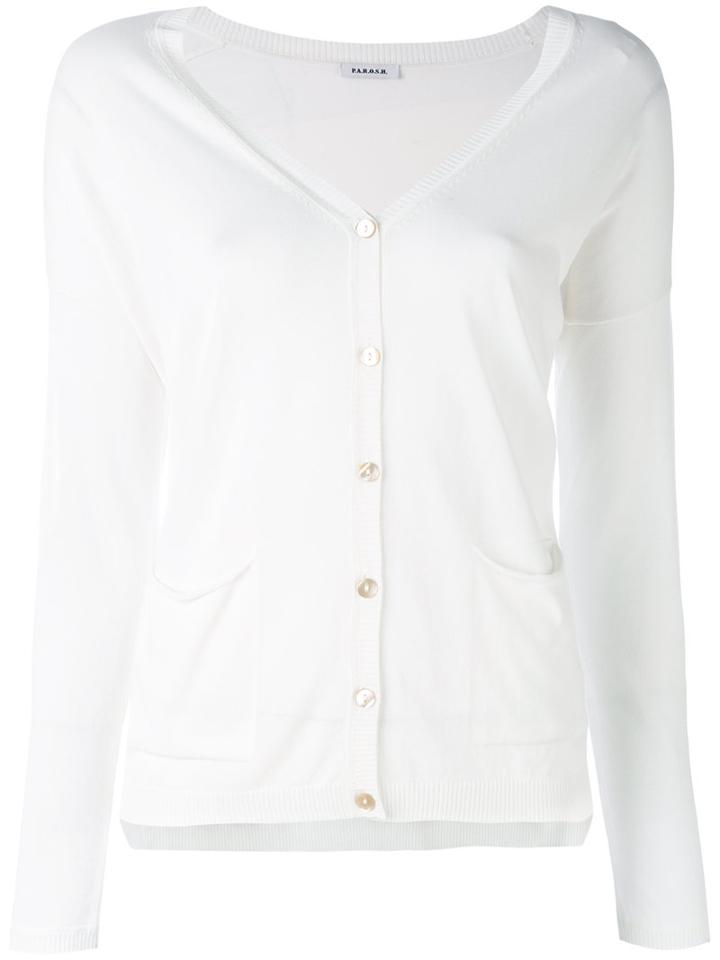 P.a.r.o.s.h. - V-neck Cardigan - Women - Cotton/viscose - Xl, Women's, White, Cotton/viscose