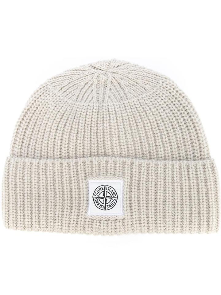 Stone Island Ribbed Beanie Hat, Men's, Nude/neutrals, Wool/polyamide