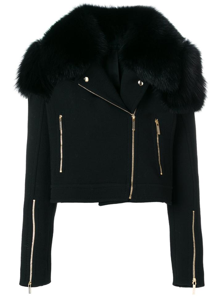 Elie Saab Biker Jacket With Fox Fur Collar - Black
