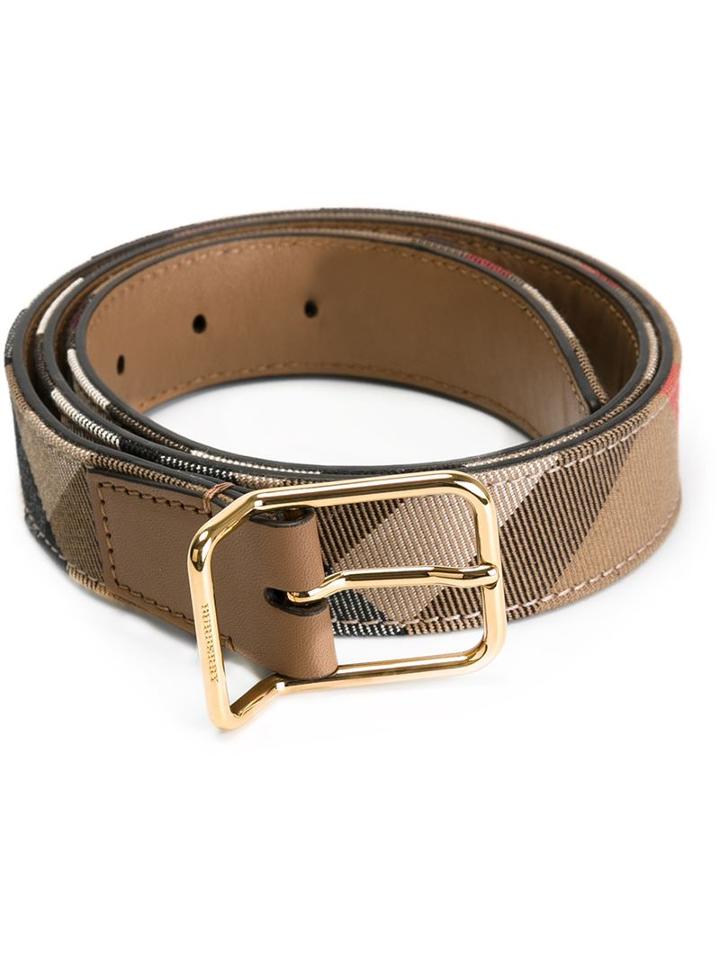 Burberry House Check Belt, Women's, Size: 100, Nude/neutrals, Calf Leather/cotton/leather