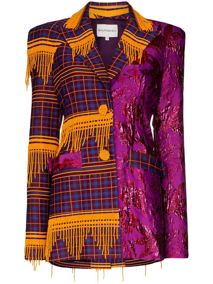 Shuting Qiu Deconstructed Bead Tassel Embroidered Blazer - Purple