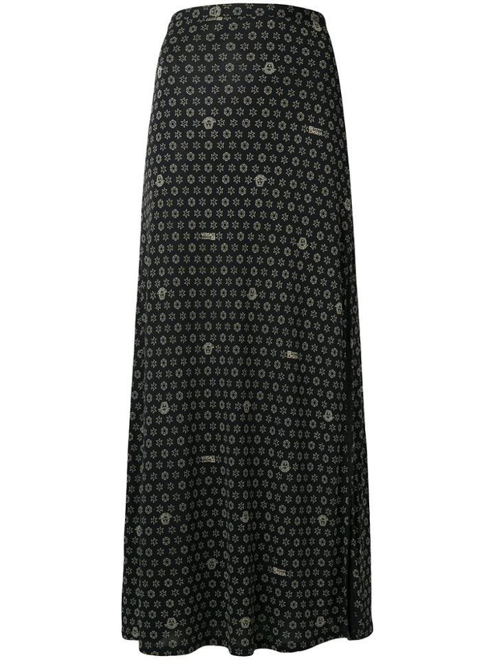 Versace Vintage Floral Print Skirt - Black