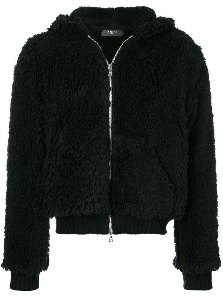 Amiri Furry Hooded Jacket - Black