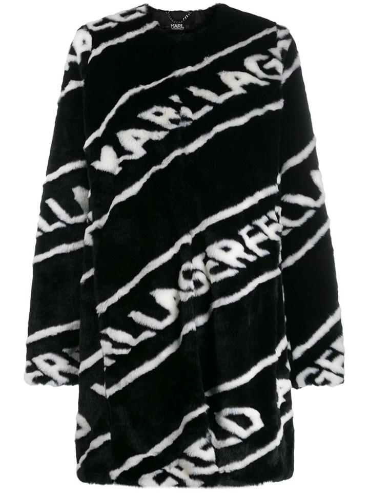 Karl Lagerfeld Faux Fur Logo Coat - Black