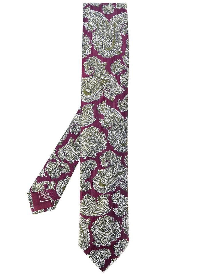 Brioni Paisley Print Tie - Pink & Purple