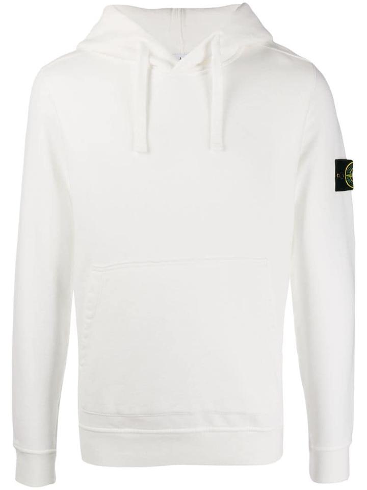 Stone Island Logo Embroidered Hoodie - White