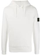 Stone Island Logo Embroidered Hoodie - White