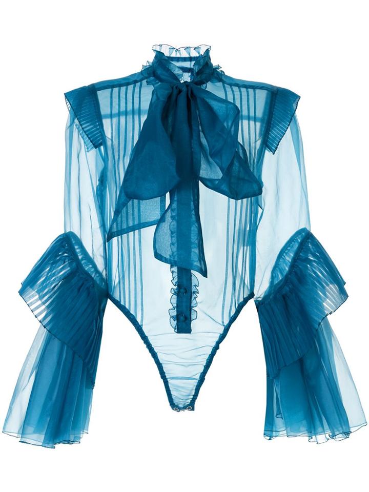 Facetasm Sheer Ruffle Detail Blouse - Blue