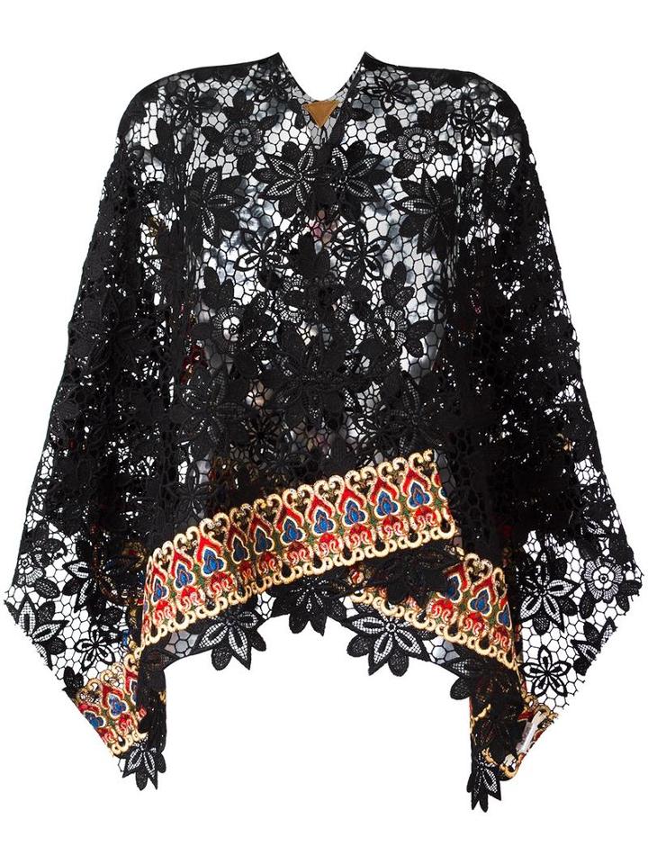 Ermanno Gallamini Lace Poncho, Women's, Black, Cotton/polyester