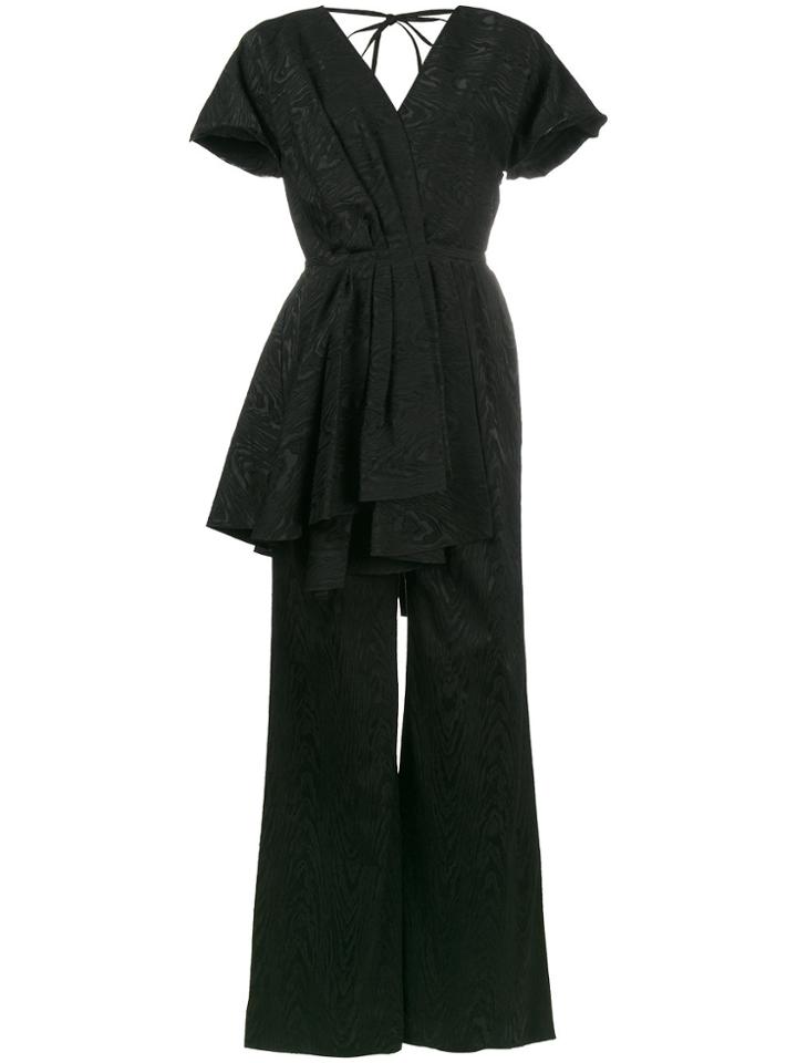 Rosie Assoulin V Neck Draped Moire Jumpsuit - Black