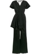 Rosie Assoulin V Neck Draped Moire Jumpsuit - Black