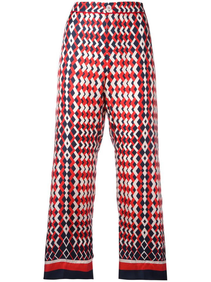 F.r.s For Restless Sleepers Geometric Print Cropped Trousers, Women's, Size: Large, Red, Silk