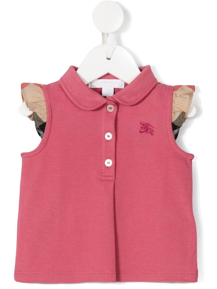 Burberry Kids - Check Frill Sleeve Polo Shirt - Kids - Cotton/spandex/elastane - 6 Mth, Pink/purple