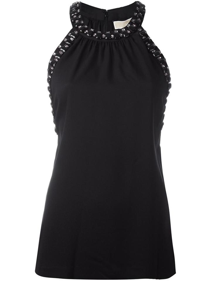 Michael Michael Kors Crystal Embellished Sleeveless Blouse, Women's, Size: Medium, Black, Acrylic/polyester/glass