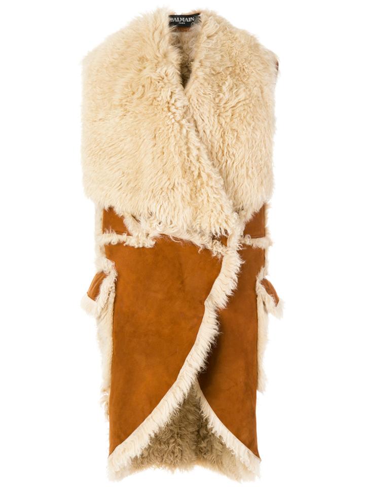 Balmain Sleeveless Shearling Coat - Brown