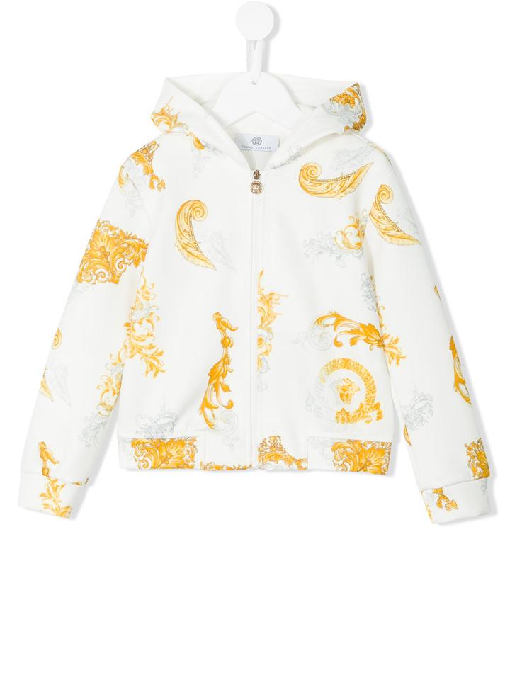 Young Versace Zip-up Hooded Sweatshirt, Toddler Girl's, Size: 5 Yrs, White