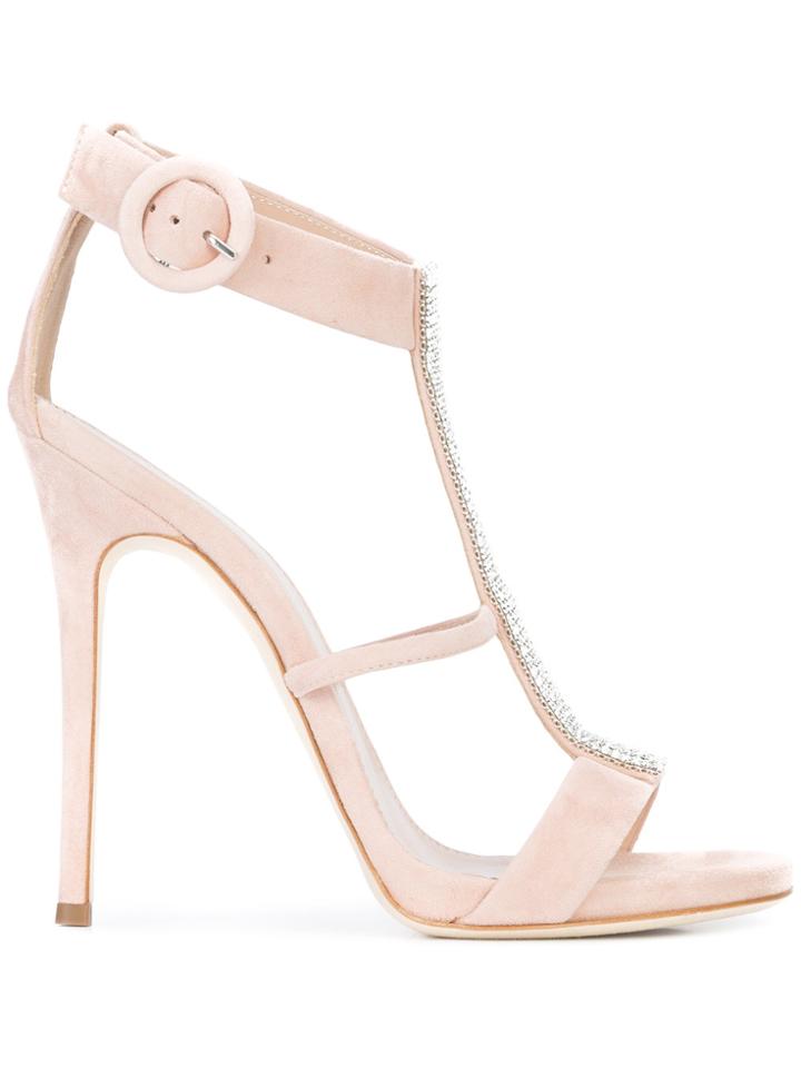 Giuseppe Zanotti Design Rhinestone Embellished T-bar Sandals - Pink &