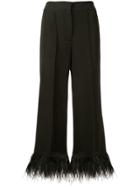 Milly Feather Cuff Wide Leg Trousers - Black