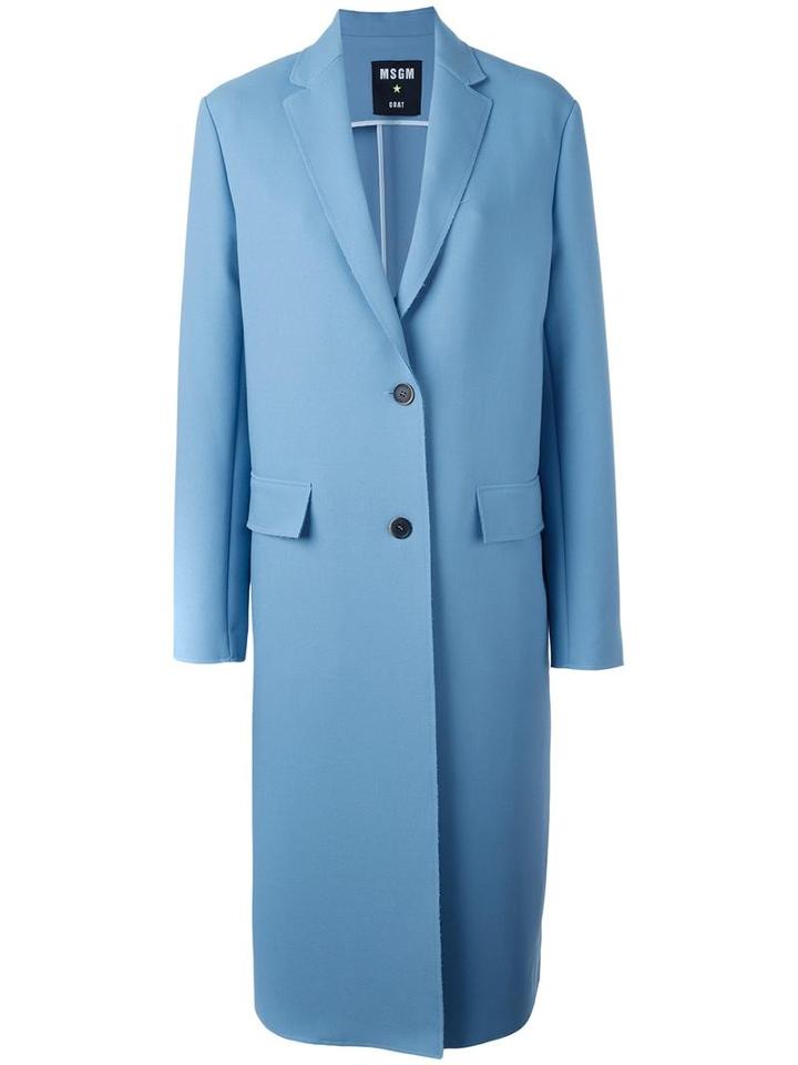 Msgm Single Breasted Coat, Women's, Size: 44, Blue, Polyester/viscose/spandex/elastane