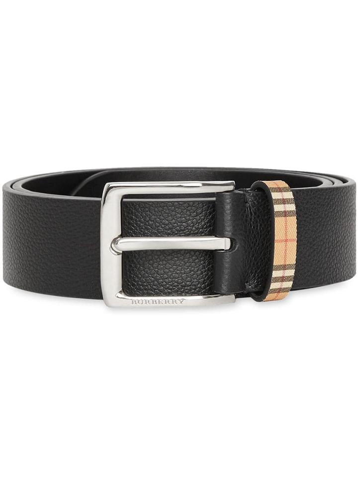 Burberry Check Detail Grainy Leather Belt - Black
