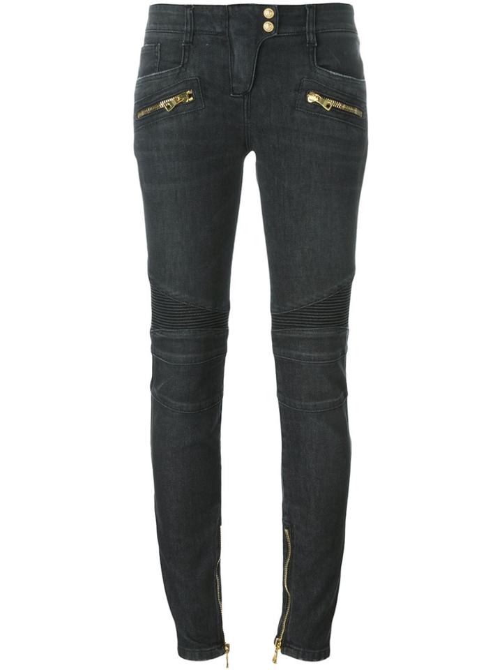 Balmain Skinny Biker Jeans - Grey