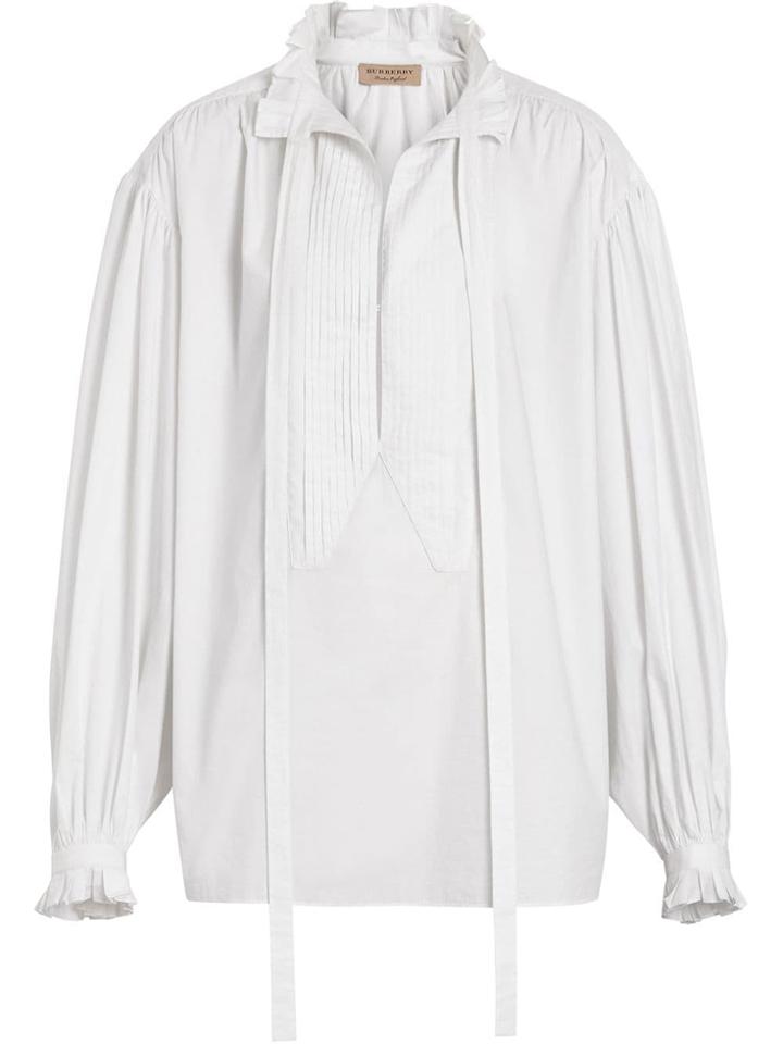 Burberry Puff-sleeve Cotton Tie-neck Blouse - White
