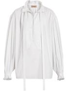 Burberry Puff-sleeve Cotton Tie-neck Blouse - White