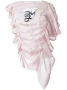 Kotohayokozawa - Asymmetric Ruched Sheer Top - Women - Polyester - M, Brown, Polyester