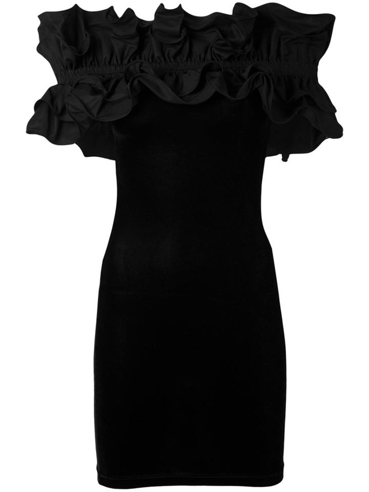 Y / Project - Ruffled Off-the-shoulder Dress - Women - Cotton/polyester/spandex/elastane - 36, Black, Cotton/polyester/spandex/elastane