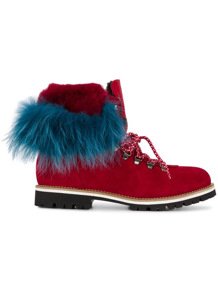Mr & Mrs Italy Trim Detail Lace-up Boots - Red