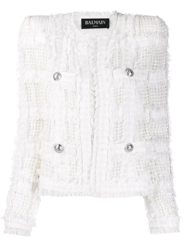 Balmain Button Detailing Textured Fitted Jacket - White