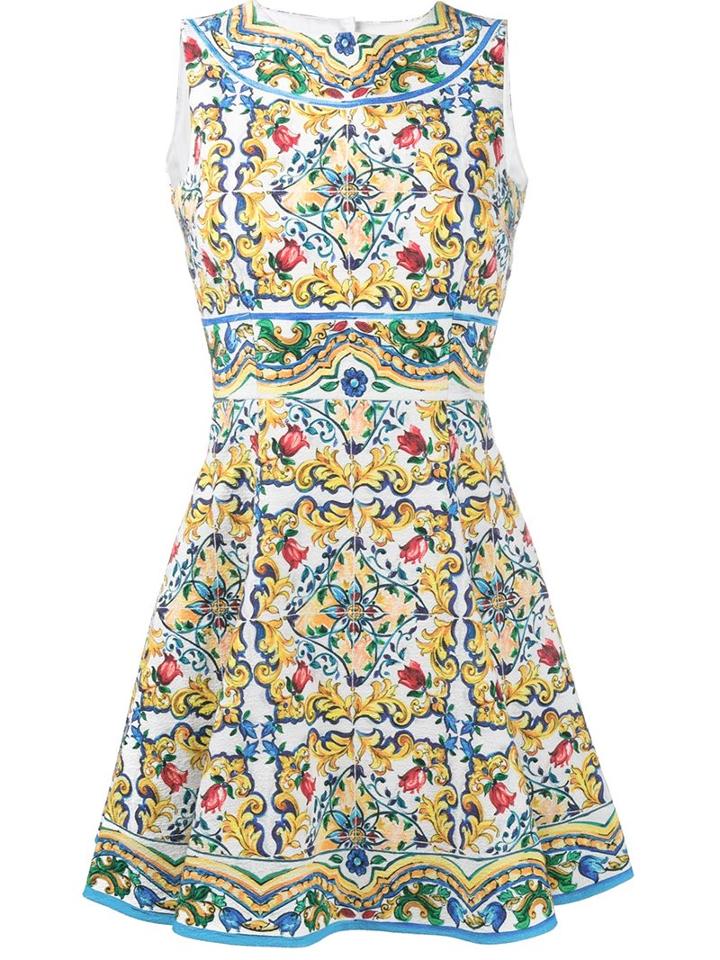 Dolce & Gabbana Majolica Print Dress, Women's, Size: 40, White, Cotton/spandex/elastane/silk
