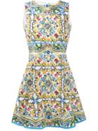 Dolce & Gabbana Majolica Print Dress, Women's, Size: 40, White, Cotton/spandex/elastane/silk