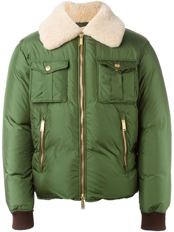 Dsquared2 Padded Aviator Jacket, Men's, Size: 46, Green, Polyamide/feather Down/lamb Skin