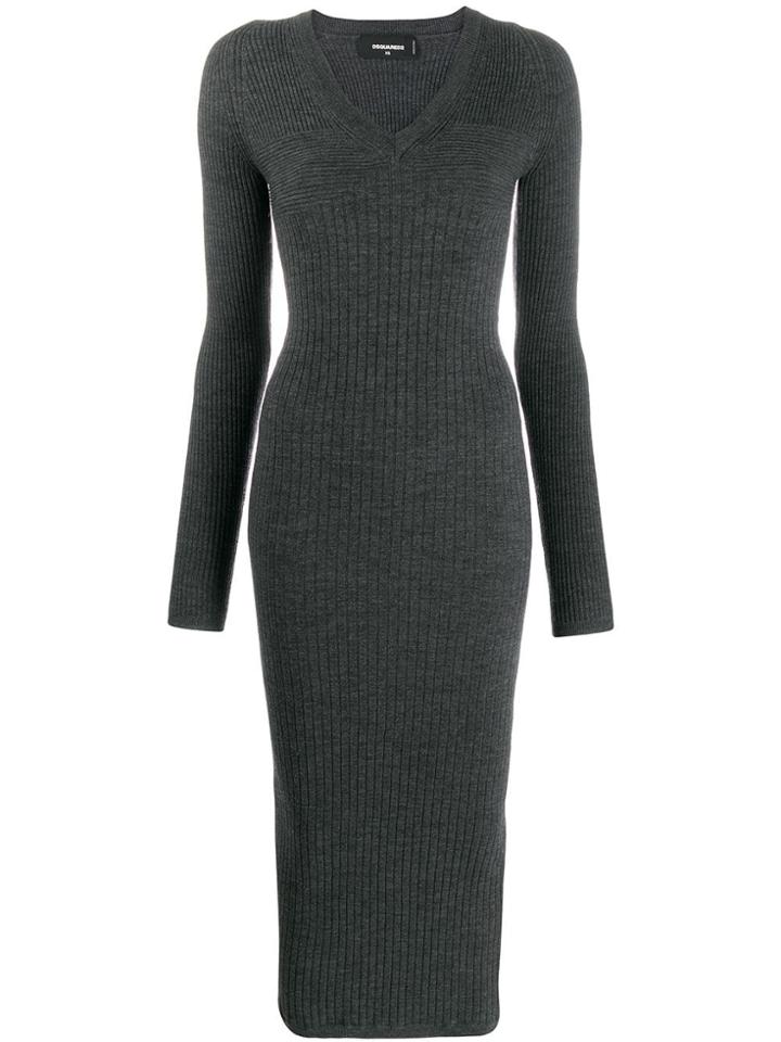 Dsquared2 Ribbed Knit Long Dress - Grey