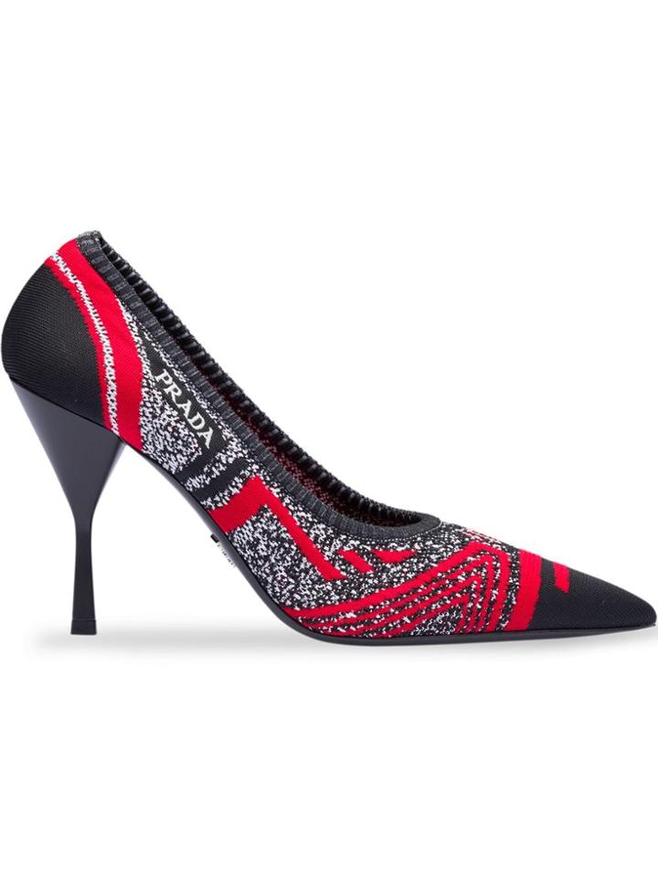 Prada Knit Fabric Pointy Toe Pumps - Red