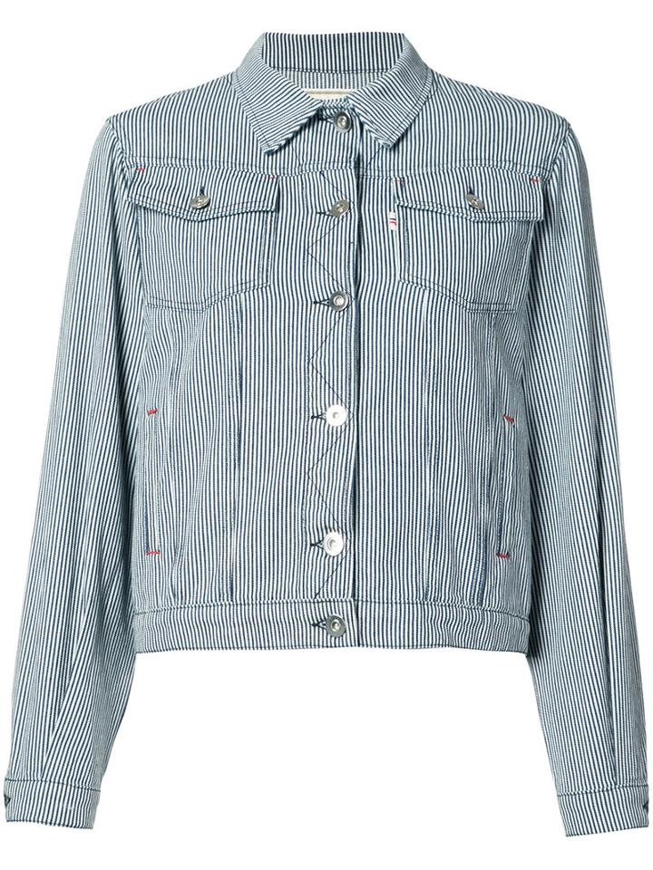 Striped Denim Jacket - Women - Cotton - Xs, White, Cotton, Maison Kitsuné