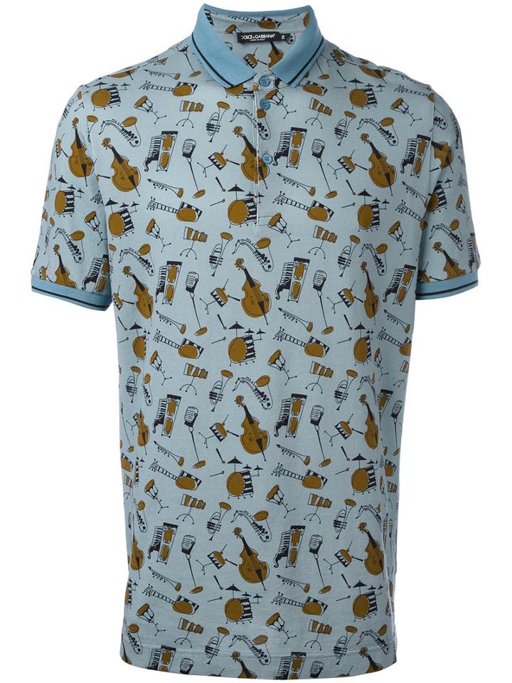 Dolce & Gabbana - Musical Print Polo Shirt - Men - Cotton - 44, Blue, Cotton