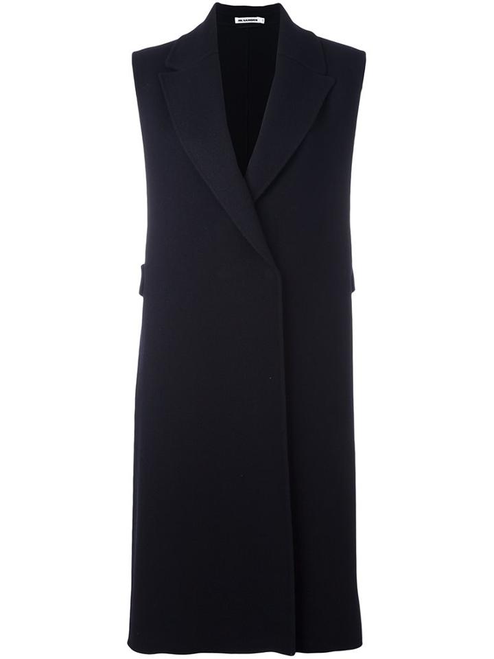 Jil Sander Sleeveless Long Fit Waistcoat, Women's, Size: 38, Blue, Polyamide/wool
